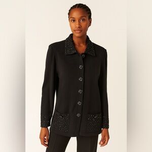 St John by Marie Gray Black Embellished Sequin Rhinestone Blazer Jacket size 14
